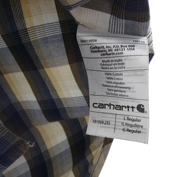 Carhartt Blue and Brown Plaid Relaxed Fit Button Down Short Sleeve Men"s Sizes L - Picture 5 of 7